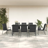 7 Piece Garden Dining Set Black Steel and Textilene